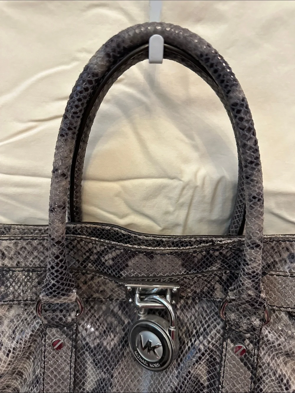 Michael Kors Hamilton Snake-Embossed Tote Bag in Dark Gray/Black RARE!!